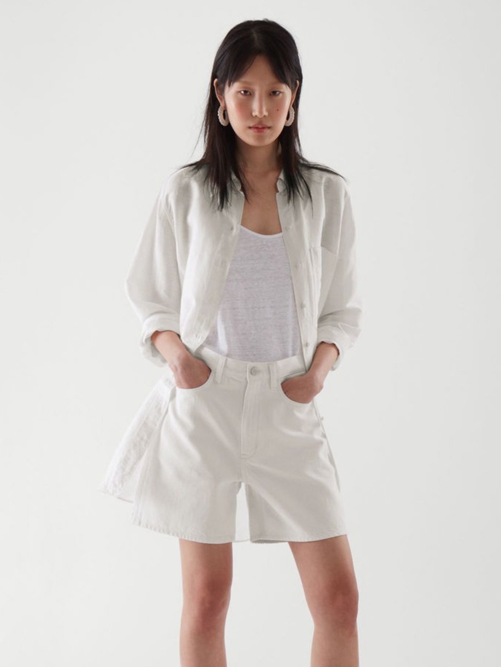 COS White High-Rise Cotton Bermuda shorts size 24